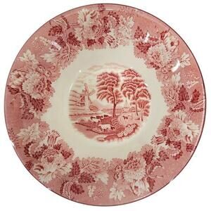 Enoch Wood's Wood & Sons Red Transferware Round Serve Vegetable Bowl 8.25 in 1-2